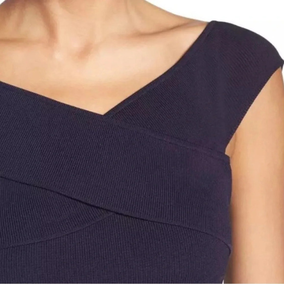 Eliza J Blue Stretch Jersey Knit Off The Shoulder Strappy Fitted Top - Picture 4 of 9